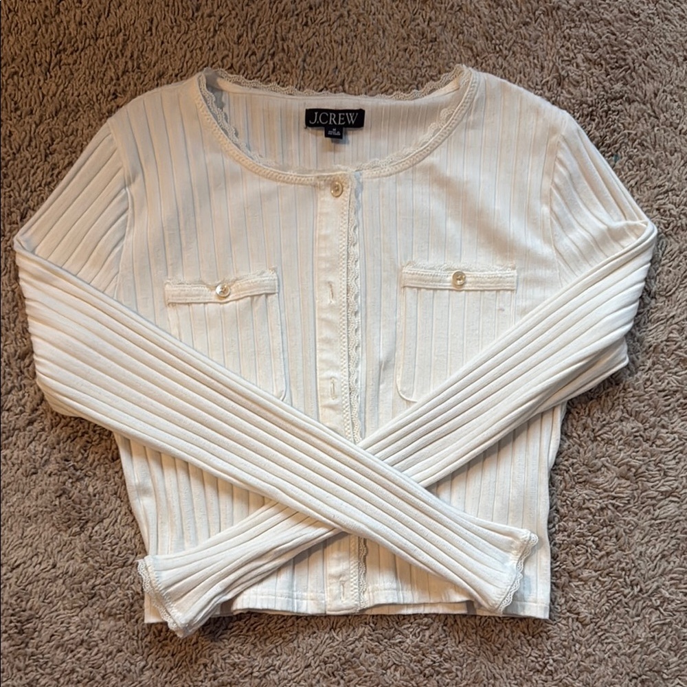 J. Crew Women's Cream Ribbed Button-Up Blouse